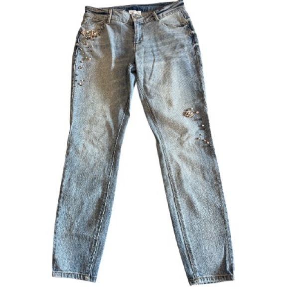 For the Republic.Women’s Embellished Rhinestones and Pearls Light Blue Jeans 10 - Picture 1 of 13